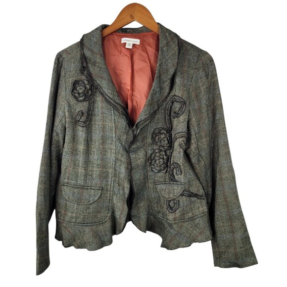 Coldwater Creek Blazer Jacket size 14 Floral Ruffle Tweed Open Front Profession - Picture 2 of 7